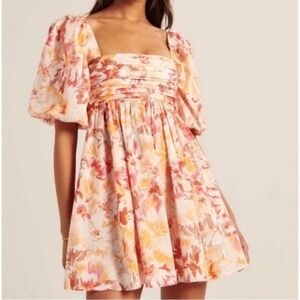 Abercrombie & Fitch Floral Print Square‎ Neck Puff Sleeve Mini Dress